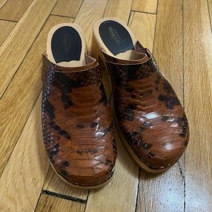 Swedish Hasbeens Snakeskin Clogs